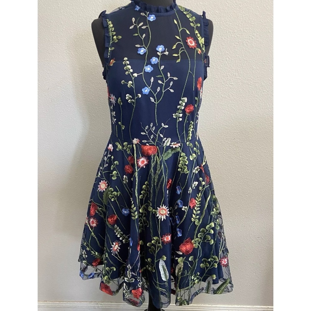 City Studio Women's Navy Floral Embroidered Fit &Flare Dress Junior Size 11 Prom